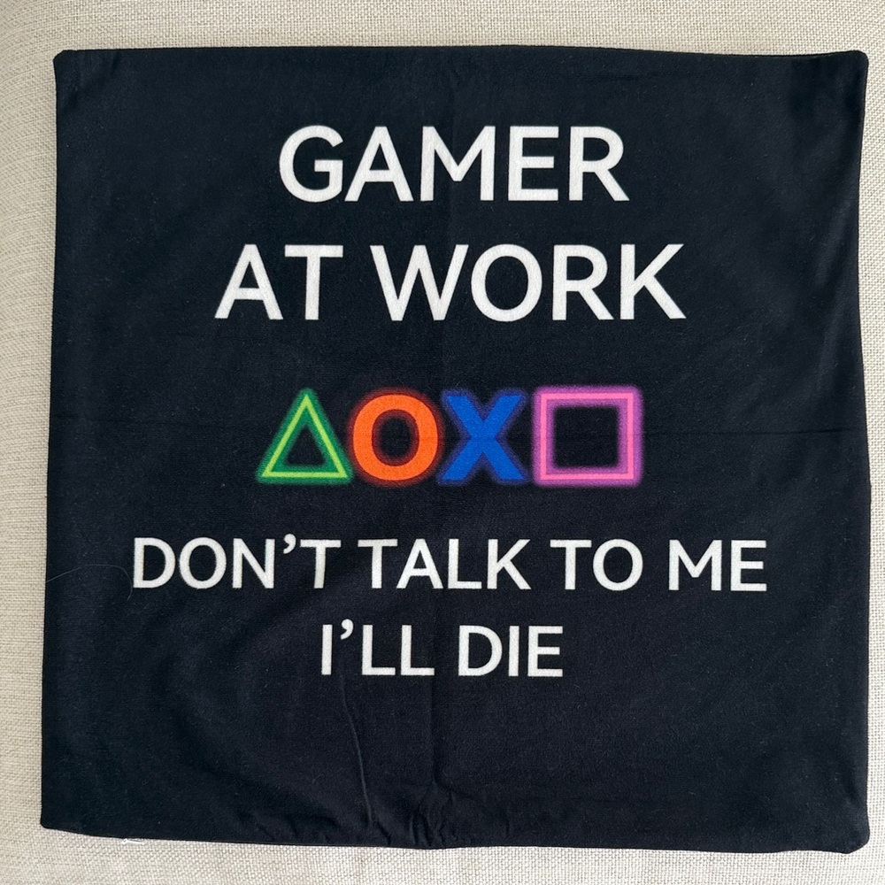 Black Gamer Accent Pillow Cover - Controller Pocket - 17.5”